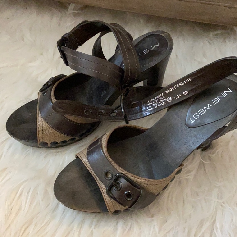 Nine West Wooden Sandal Ocean Side Heels Size 6